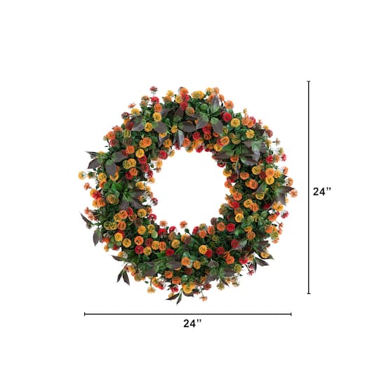 24" UV Resistant Autumn Artificial Fall Mum Wreath